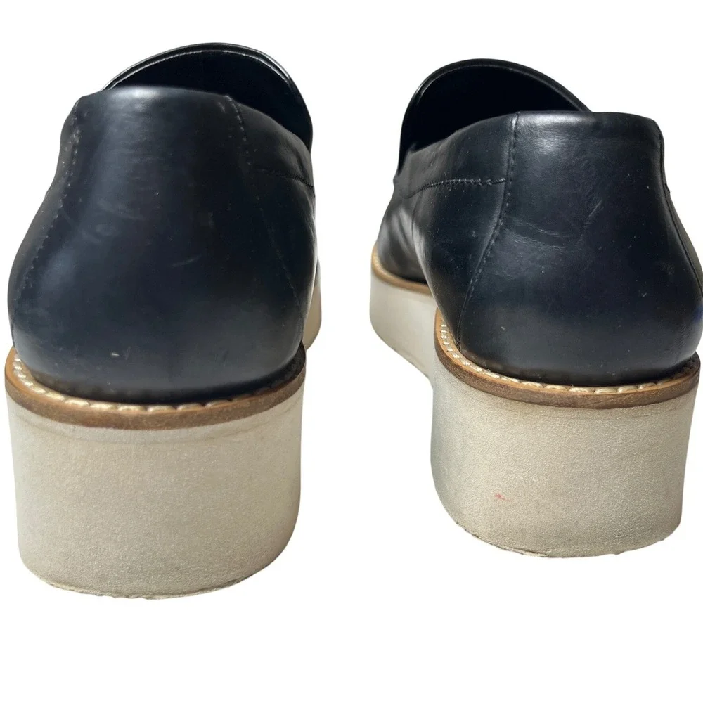 Vince Black Leather Platform Slip On Loafers Flatform Shoes US 7M EUR 37‎